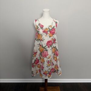 Cynthia Rowley Dress 100% Linen Floral Swing A Line Sleeveless Pockets Pink